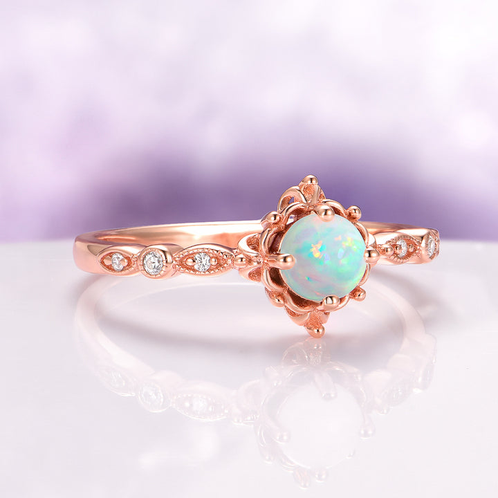 Natural Australian Opal Engagement Ring in 14K Rose Gold Vermeil