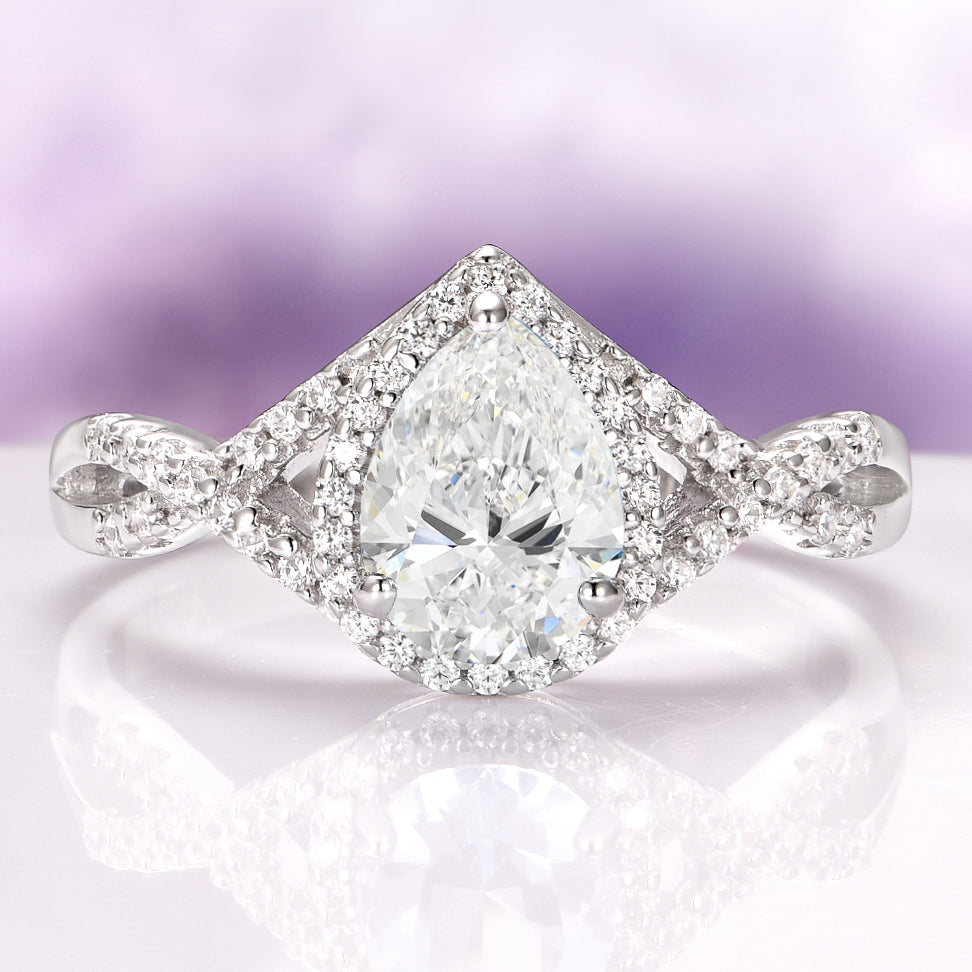 Flair Teardrop Simulated Diamond Engagement Ring in Sterling Silver