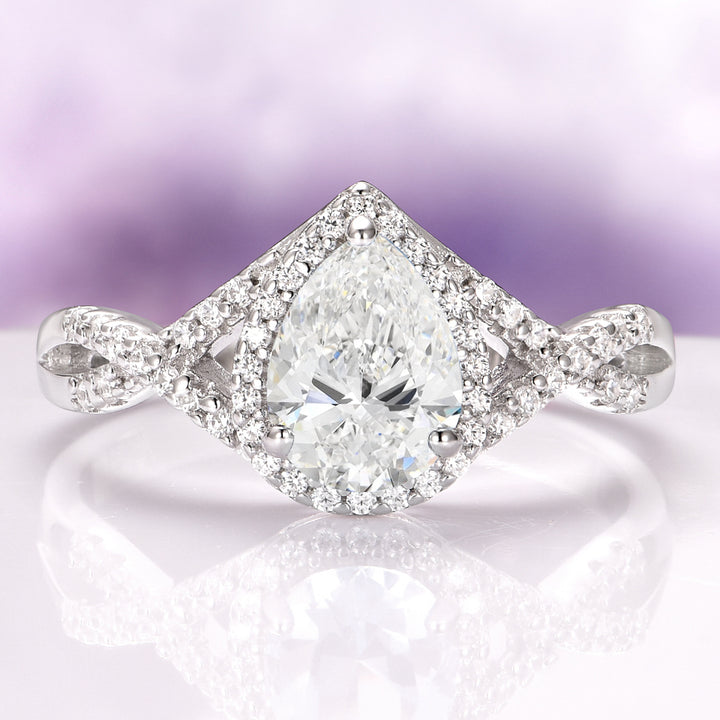 Flair Teardrop Simulated Diamond Engagement Ring in Sterling Silver