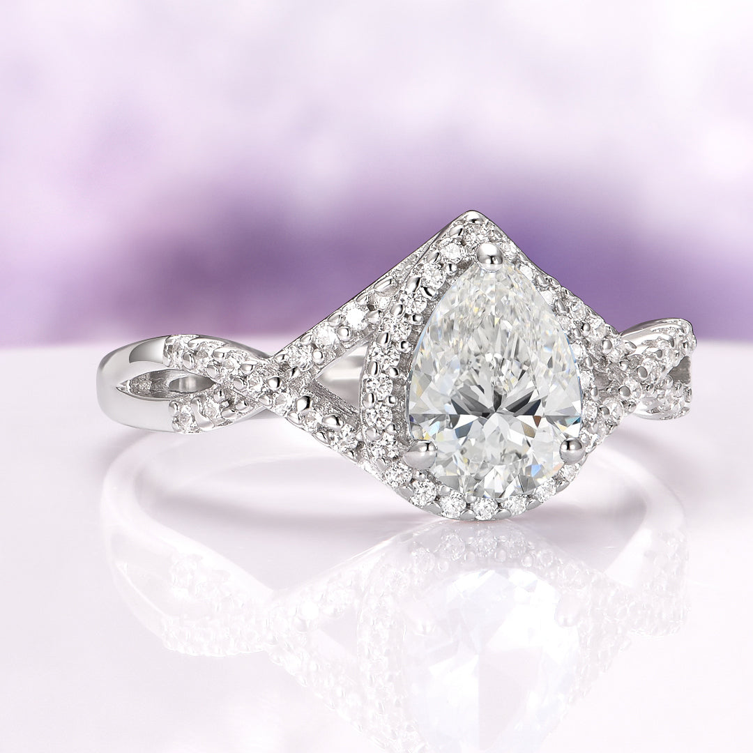 Flair Teardrop Simulated Diamond Engagement Ring in Sterling Silver