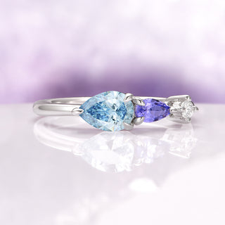 Teardrop Aquamarine & Tanzanite Ring in Sterling Silver