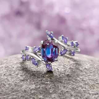 Galaxy Alexandrite Leaf Couples Ring Set