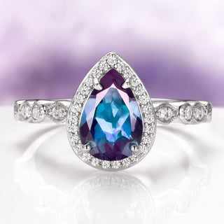 Luxe Vintage Teardrop Alexandrite Ring in Sterling Silver