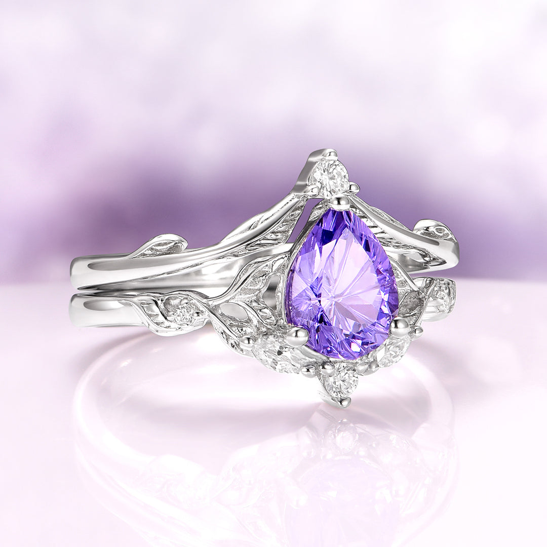 Fireworks Cut Lavender Sapphire Engagement Ring Set in Sterling Silver