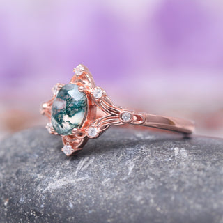 Maeve Green Moss Agate Ring- 14K Rose Gold Vermeil