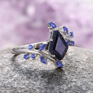 Starry Night and Fire Opal Leaf Couples Ring Set