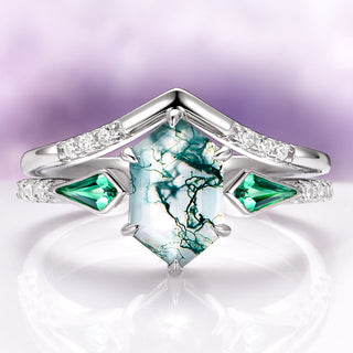 Northern Lights Woodland Couples Ring Set