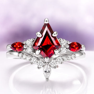 Skye Kite® Natural Red Garnet Engagement Ring Set in 14K White Gold by Aquamarise Gold, featuring a kite-shaped red garnet with diamond accents in a modern, elegant design.