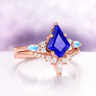 Skye Kite® Lapis Lazuli & Moonstone Engagement Ring Set in 14K Solid Rose Gold