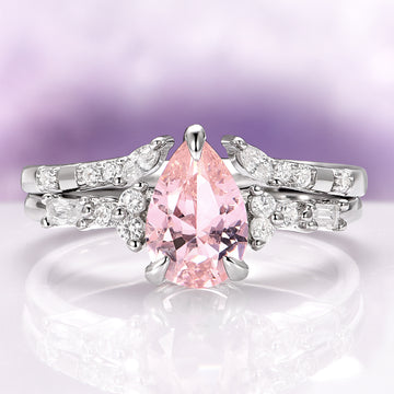 Blush Pink Teardrop Morganite Engagement Ring Set in 14K White Gold with shimmering diamond accents, crafted by Aquamarise Gold, from the Nature-Inspired and Fantasy Engagement Rings collections.