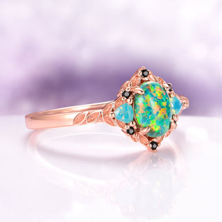 Green Fire Opal Leaf Couples Ring Set