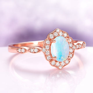 Cordelia Oval Cut Australian Opal Engagement Ring in 14K Solid Rose Gold
