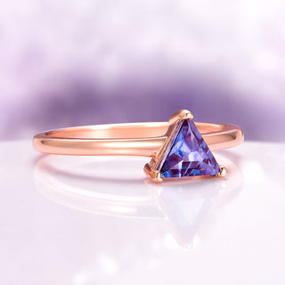 Minimalist Triangle Cut Alexandrite Engagement Ring in 14K Solid Rose Gold