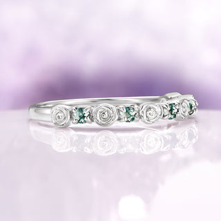 Green Moss Agate Flower Wedding Band in 14K White Gold