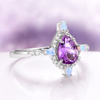 Amethyst & Galaxy Fire Opal Couples Ring Set