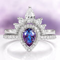 Amy Teardrop Alexandrite Engagement Ring Set in 14K White Gold by Aquamarise Gold, featuring a pear-shaped alexandrite surrounded by sparkling diamonds in a unique fantasy-inspired design.