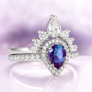 Amy Teardrop Lab-Grown Alexandrite Engagement Ring Set in Sterling Silver
