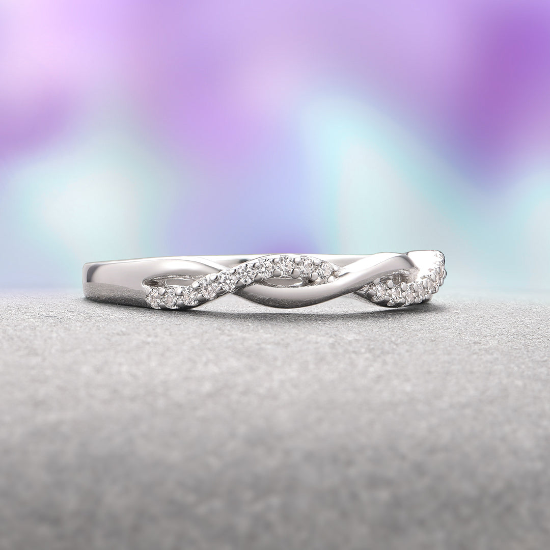 Petite Twisted Vine Diamond Wedding Band in 14K White Gold