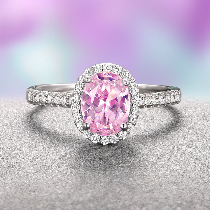 Iris Oval Pink Tourmaline Engagement Ring- 14K White Gold