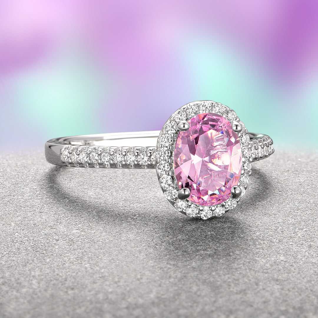 Iris Oval Pink Tourmaline Engagement Ring- 14K White Gold