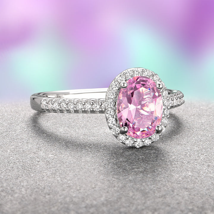 Iris Oval Pink Tourmaline Engagement Ring- 14K White Gold