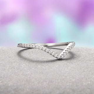 Chevron Stacking Wedding Band- 14K White Gold