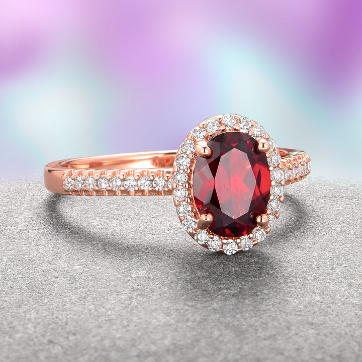 Iris Oval Red Garnet Engagement Ring- 14K Solid Rose Gold