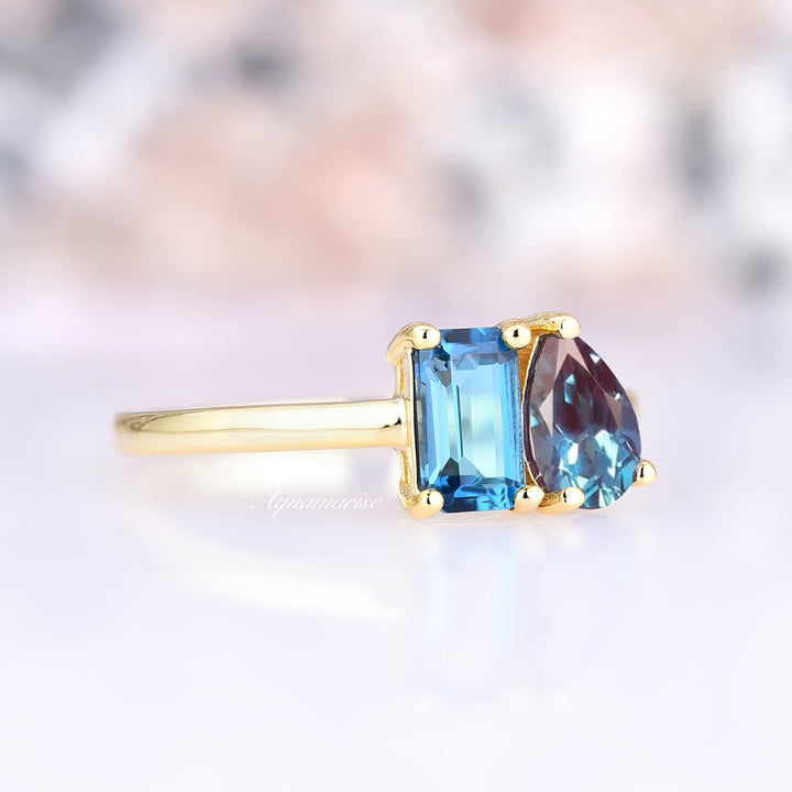 'Toi Et Moi' Alexandrite & London Blue Topaz Ring-14K Yellow Gold Vermeil