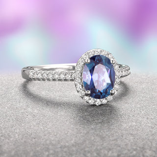 Iris Oval Alexandrite Engagement Ring in 14K White Gold