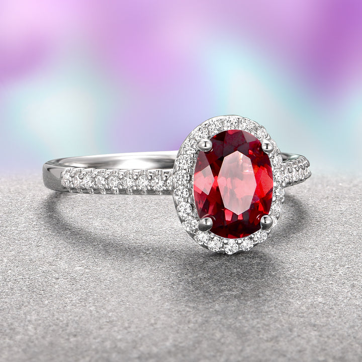 Iris Oval Red Garnet Engagement Ring- 14K White Gold