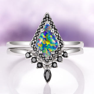 Galaxy Green Fire Opal Couples Ring Set