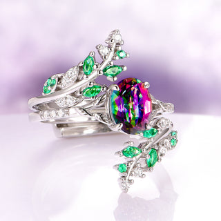 Emerald Leaf Ring Guard in 14K White Gold
