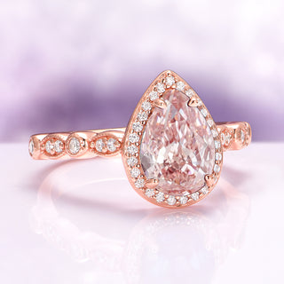 Luxe Teardrop Natural Morganite Engagement Ring in 14K Solid Rose Gold