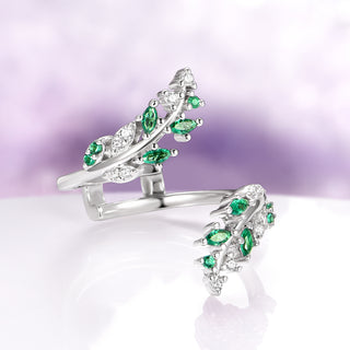 Emerald Leaf Ring Guard in 14K White Gold