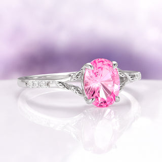 Fireworks Cut Pink Sapphire Leaf Engagement Ring in 14K White Gold