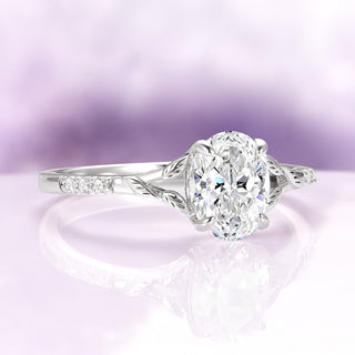 Lab-Grown Diamond & Blue Sapphire Leaf Engagement Ring Set in 14K White Gold (IGI Certified)