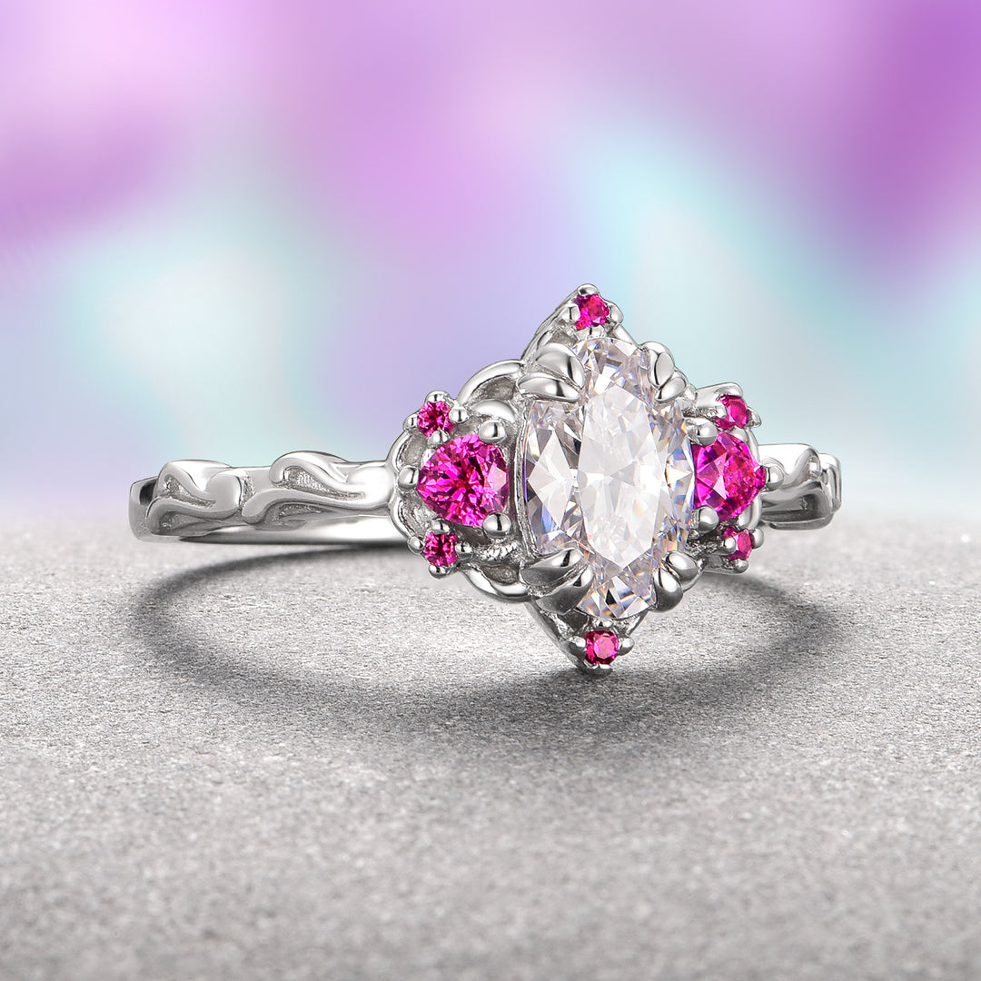Esme Lab-Grown Diamond & Ruby Ring- 14K White Gold (IGI Certified)