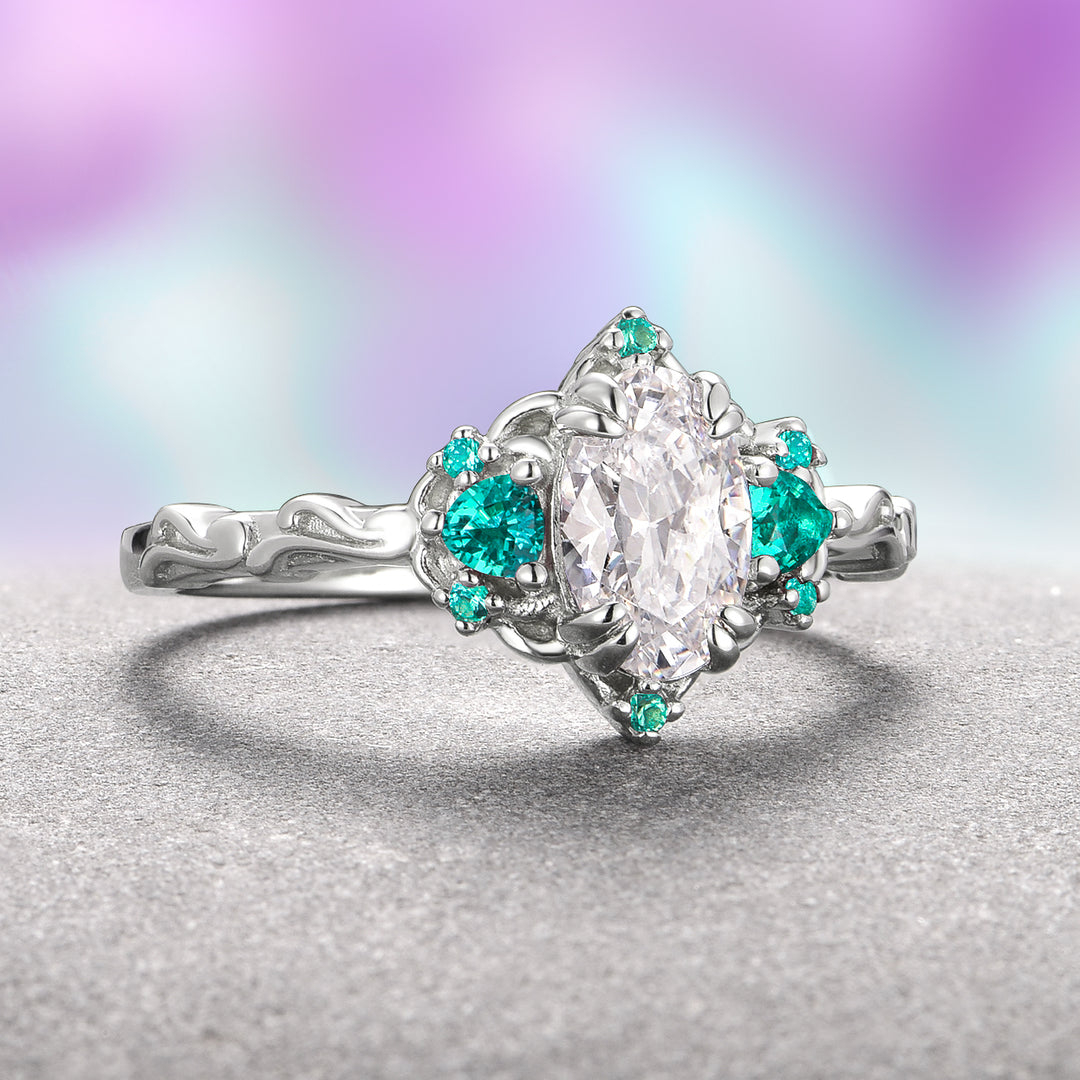 Esme Moissanite & Paraiba Tourmaline Ring- 14K White Gold