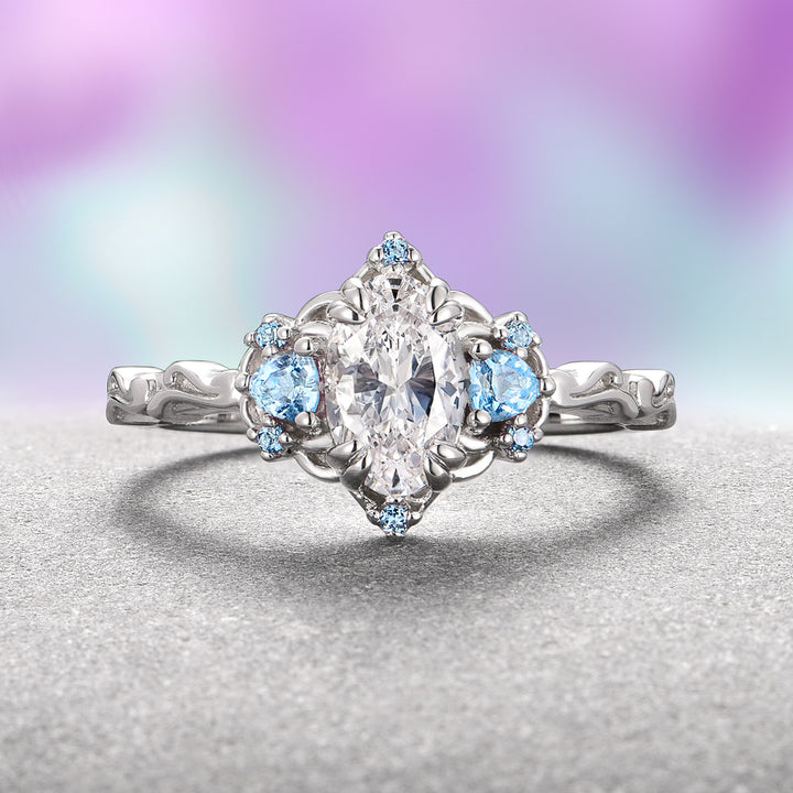 Esme Moissanite & Aquamarine Ring- 14K White Gold