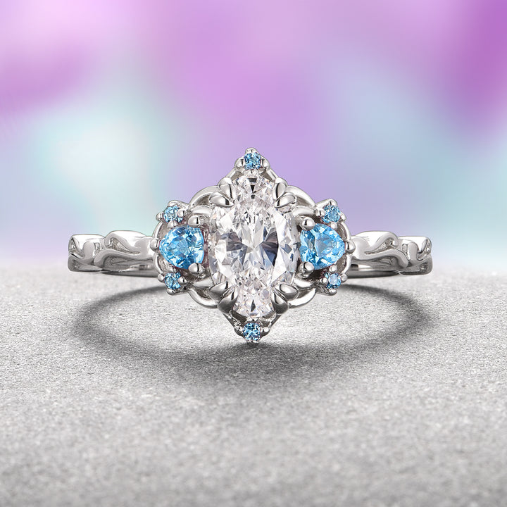 Esme Moissanite & Sky Blue Topaz Ring- 14K White Gold