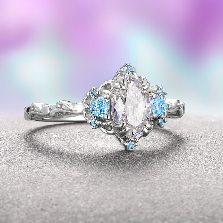 Esme Moissanite & Sky Blue Topaz Ring- 14K White Gold