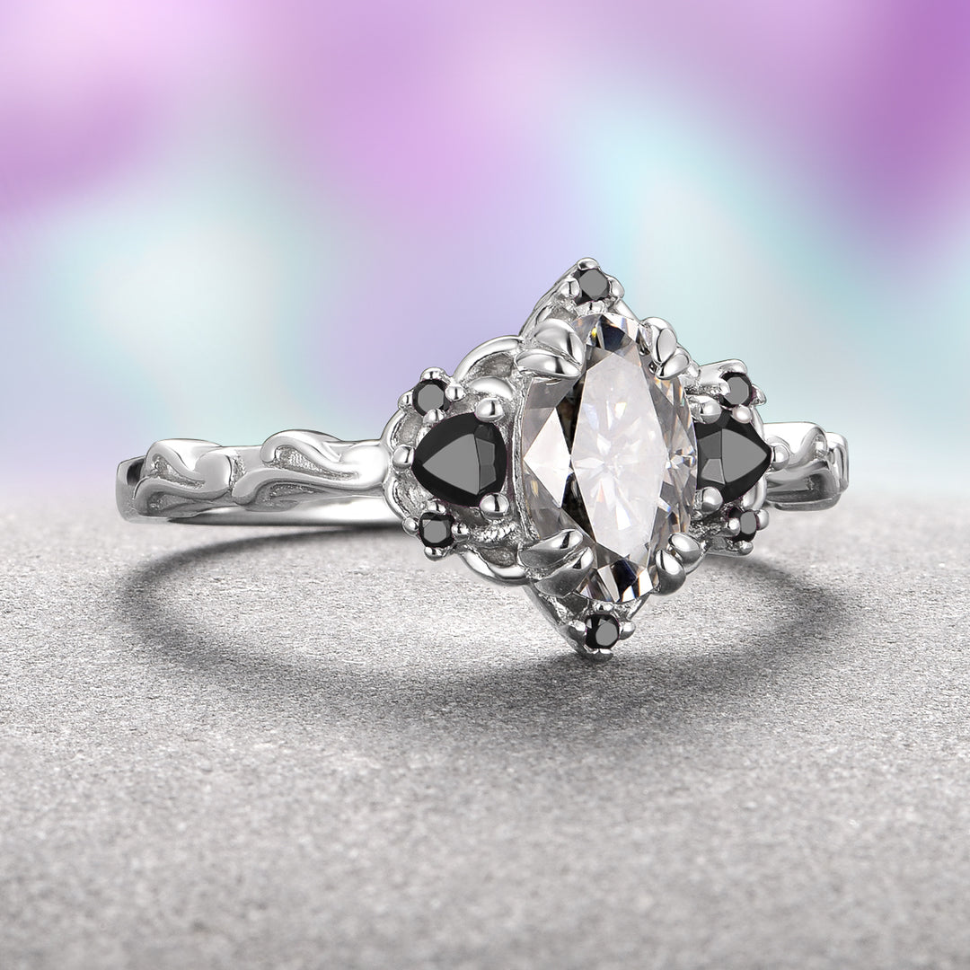 Esme Gray Moissanite & Black Onyx Ring in Sterling Silver