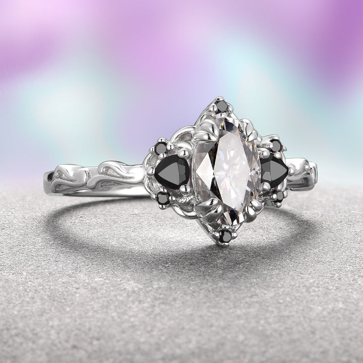 Esme Gray Moissanite & Black Onyx Ring in Sterling Silver