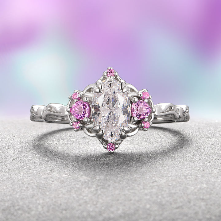 Esme Moissanite & Pink Sapphire Ring- 14K White Gold