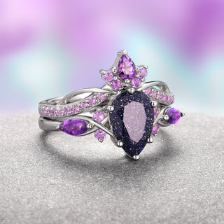 Feyra Starry Night & Amethyst Ring Set - 14K White Gold
