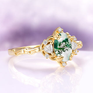 Esme Green Moss Agate Fairy Engagement Ring in 14K Solid Yellow Gold