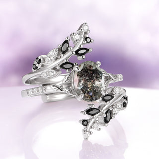 Black Moissanite Leaf Ring Guard in 14K White Gold
