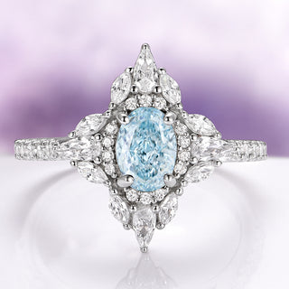 Stella Oval Cut Aquamarine Vintage Engagement Ring in 14K White Gold