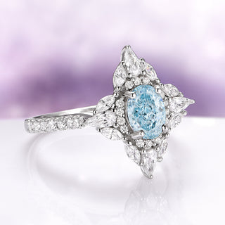 Stella Oval Cut Aquamarine Vintage Engagement Ring in 14K White Gold