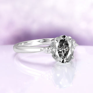 Oval Cut Simulated Gray Diamond Ring in Sterling Silver